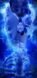 Electric blue skull with vibrant light effects, abstract style.