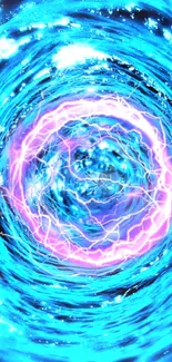 Dynamic electric swirl with blue waves and purple lightning.