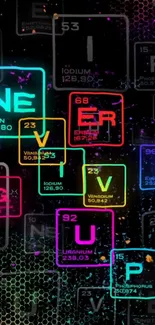 Colorful periodic table elements wallpaper with neon glow.