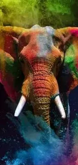 Vibrantly colored elephant art wallpaper featuring bold splashes of color.