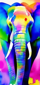 Colorful watercolor elephant wallpaper with vibrant blue highlights.