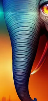 Vibrant elephant art wallpaper with vivid orange colors and digital design.