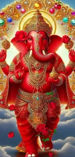 Vibrant elephant deity artwork with vivid colors and intricate details.