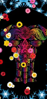 Colorful elephant floral art wallpaper with vibrant flowers and artistic design.