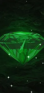 Emerald diamond glowing on a dark background.