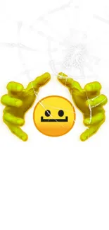 Colorful emoji with green hands breaking through.