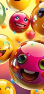 Colorful emoji balloons wallpaper with bright, cheerful expressions.