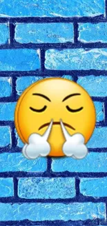 Blue brick wallpaper with a bold emoji.