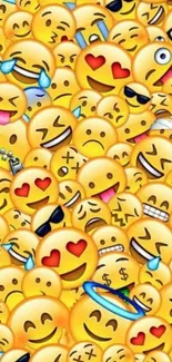 A lively wallpaper with a collage of various emojis.