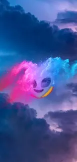 Colorful emoji wallpaper with vibrant clouds.