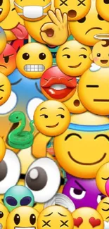 Vibrant emoji collage wallpaper with colorful and fun designs for mobile use.