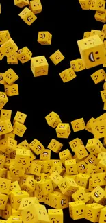 Dynamic wallpaper of yellow emoji cubes on a black background.