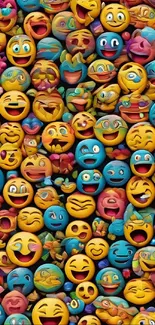 A vibrant collage of expressive emojis with colorful backgrounds.