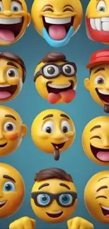 A collection of vibrant emoji faces expressing different emotions.