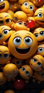 A collection of smiling emoji faces in bright yellow tones.