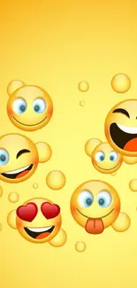 A playful wallpaper with smiling emojis on a yellow background.