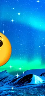 Vibrant emoji on a galaxy sky background with stars and aurora.