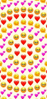 Vibrant mobile wallpaper with emojis and hearts.