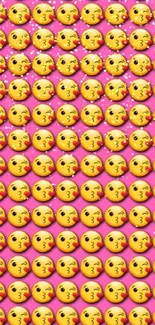 Colorful wallpaper with kiss emojis on a pink background.