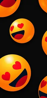 Vibrant orange love emojis on a black background.