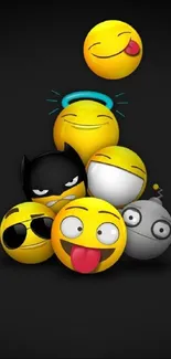 Colorful emoji wallpaper with diverse expressions on a dark background.