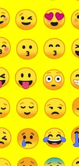 Colorful emoji pattern on yellow background wallpaper.