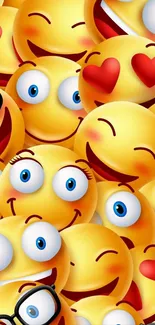 Vibrant emoji collage phone wallpaper with colorful expressive faces.