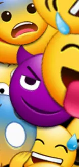 Vibrant emoji faces phone wallpaper design.