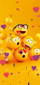 Playful 3D emojis on a bright yellow background.