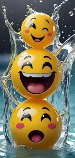 Three smiling emojis splashing in water
