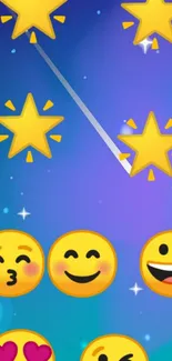 Vibrant wallpaper with emojis and stars on a blue background.