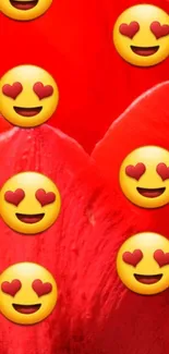 Red tulip petals with heart-eyed emojis design.