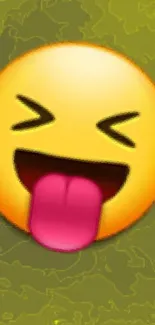 Playful emoji with tongue on green background.