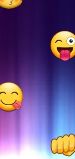 Colorful emoji wallpaper with vibrant gradient background.