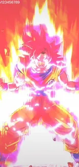 Fiery anime character with intense energy aura in vibrant colors.