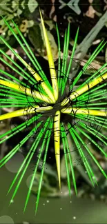 Vibrant green and yellow energy burst against an abstract background.