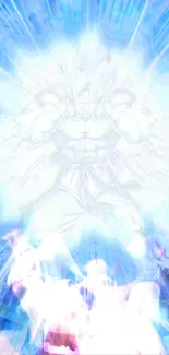 Anime character surrounded by blue energy burst.