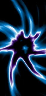 Vibrant energy burst with glowing blue and purple on a dark background.