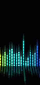 Colorful equalizer display with glowing bars on black background.