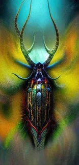 Ethereal insect art with vibrant colors on a mobile wallpaper.