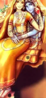 Vibrant ethnic couple in traditional attire illustration.