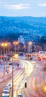 Bustling cityscape with evening lights and vibrant streets.