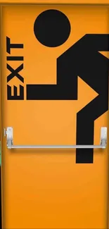 Bright orange exit door with bold design and butterflies.