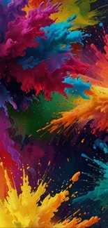 Colorful abstract explosion of paint splashes in vibrant hues.