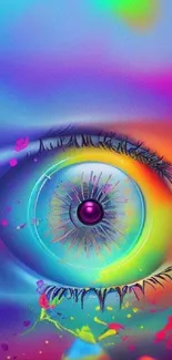 Colorful abstract eye art wallpaper with vibrant hues.