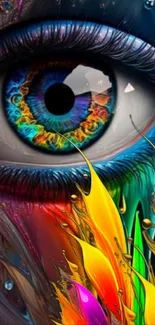 Vibrant eye with colorful splash wallpaper design.