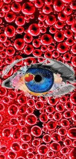 Artistic eye with red bubbles wallpaper.