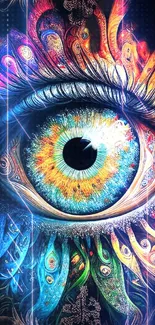 Vibrant blue and orange eye-themed digital art wallpaper for phones.