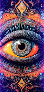 A vibrant, surreal eye artwork with psychedelic colors and intricate patterns.