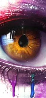 Colorful and surreal eye art with vibrant purple hues.